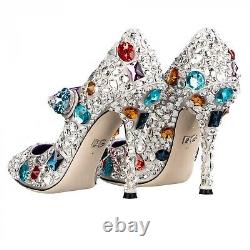 DOLCE & GABBANA Jeweled Mary Jane Cinderella Pumps LORI w. Gift Box Silver 09037