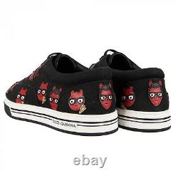 DOLCE & GABBANA Low-Top Canvas Sneaker ROMA with Designer Embroidery Black 09556