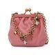Dolce & Gabbana Mini Leather Purse Bag Crystal Stars Chain Gold Pink 12182