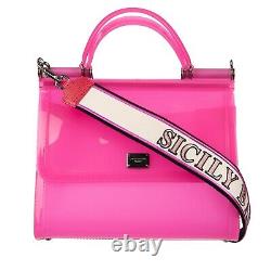 DOLCE & GABBANA PVC Tote Shoulder Bag SICILY Embroidered Strap Logo Pink 09935