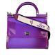 Dolce & Gabbana Pvc Tote Shoulder Bag Sicily Embroidered Strap Logo Purple 09879