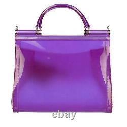 DOLCE & GABBANA PVC Tote Shoulder Bag SICILY Embroidered Strap Logo Purple 09879