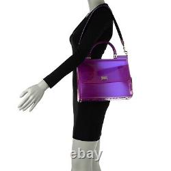 DOLCE & GABBANA PVC Tote Shoulder Bag SICILY Embroidered Strap Logo Purple 09879
