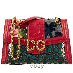 DOLCE & GABBANA Patchwork Leather Brocade Shoulder Bag DG AMORE Logo Pink 11535