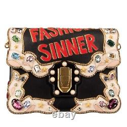 DOLCE & GABBANA Shoulder Bag LUCIA Fashion Sinner w. Crystals Studs Black 09783