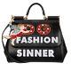 Dolce & Gabbana Tote Shoulder Bag Sicily Fashion Sinner Angel Studs Black 11012