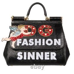 DOLCE & GABBANA Tote Shoulder Bag SICILY Fashion Sinner Angel Studs Black 11012