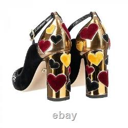 DOLCE & GABBANA Velvet Ankle Strap Hearts Pumps VALLY L'Amore Black Gold 09041