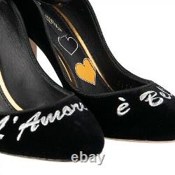 DOLCE & GABBANA Velvet Ankle Strap Hearts Pumps VALLY L'Amore Black Gold 09041
