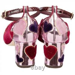 DOLCE & GABBANA Velvet Ankle Strap Hearts Pumps VALLY L'Amore Red Pink 09031