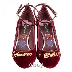 DOLCE & GABBANA Velvet Ankle Strap Hearts Pumps VALLY L'Amore Red Pink 09031