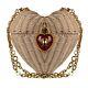 Dolce & Gabbana Woven Painted Crossbody Clutch Bag Heart Box W Chain Beige 11037
