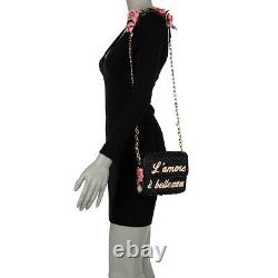 DOLCE & GABBANA Woven Shoulder Clutch Bag DG MILLENNIALS Rose Roses Black 11035