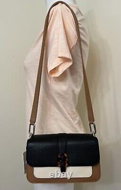 Furla Sofia Grainy Black Colorblock Pebbled Leather Top Handle Shoulder Bag