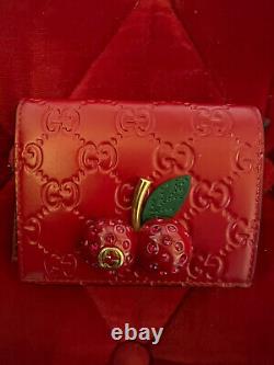 GUCCI GG SUPREME Guccissima LEATHER RED CHERRY EMBELLISHED CLUTCH WALLET RARE