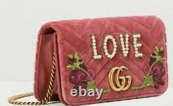 GUCCI MARMONT LOVE Limited edition Pink Velvet Beaded Bag on Chain BNWT