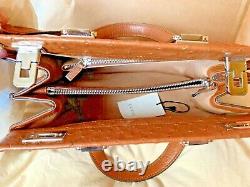GUCCI ZUMI Purse OSTRICH LEATHER 54 Brown Shoulder Bag Push Lock Top Handle