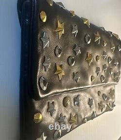 Giuseppe Zanotti Black Leather Gold & Silver Stars Spike Studded Clutch Bag Nwot
