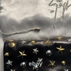 Giuseppe Zanotti Black Leather Gold & Silver Stars Spike Studded Clutch Bag Nwot