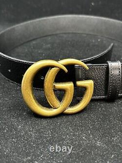 Gucci 2015 Re-Edition Wide Leather Belt Gold Brass Double GG