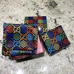Gucci Mens GG Psychedelic Print Black Leather Limited Edition Bifold Wallet NWB