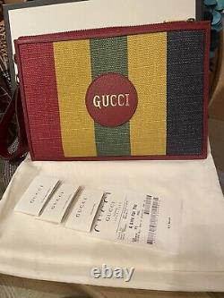 HOT! Authentic Gucci 625602 Gucci Logo Striped Wristlet, Pouch, Clutch Bag NIB
