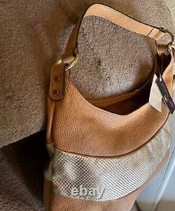Innue Italy Designer Leather Large Gold/tan Combo Hobo Msrp $425 New With Tags
