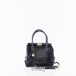 Italian BLACK crocodile & suede embossed leather handbag SMALLER VERSION