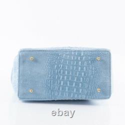 Italian SKY BLUE crocodile & suede embossed leather handbag SMALLER VERSION