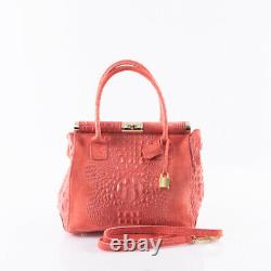 Italian coral crocodile & suede embossed leather satchel handbag SMALL VERSION