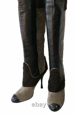 JEROME C. ROUSSEAU 39 Patchwork Leather Suede Faux Fur Thigh High Boots 8.5