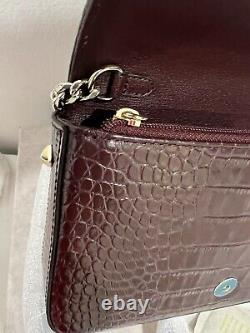 Jimmy Choo JC Croc Embossed Chain Wallet Crossbody Bag Bordeaux $799 New In Box