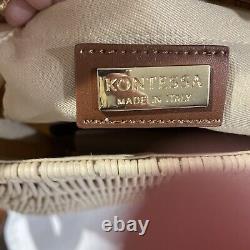 Kontessa Italian Hand Woven Rattan Picnic Satchel Gold/tan Color Handbag Leather