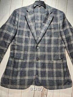 L. B. M 1911 Tailored Gray Plaid Jacket Limited Edition 100% Lino Made in Italy