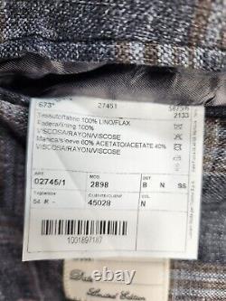 L. B. M 1911 Tailored Gray Plaid Jacket Limited Edition 100% Lino Made in Italy