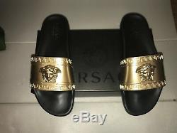 LD Edition Genuine Versace Mens Black & Gold Pool Slides Slippers Uk Size 11