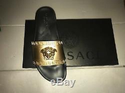 LD Edition Genuine Versace Mens Black & Gold Pool Slides Slippers Uk Size 11