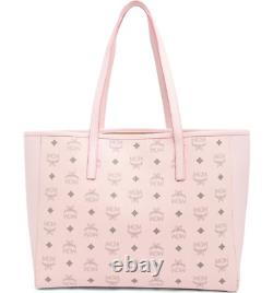 MCM Classic Leather Shopper Tote Bag Powder Pink Black Logo Italy New Sealed