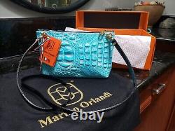 Marino Orlandi Handbag Clutch Aqua Blue Croc Leather Messenger Purse Brand New
