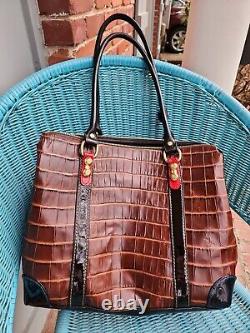 Marino Orlandi Italian Brown/blk Croc Large Gorgeous Leather Tote satchel