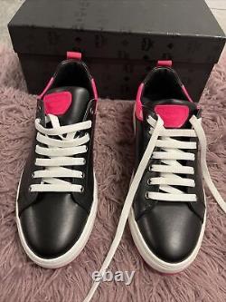 Mens MCM Neon Trim Logo Leather Sneakers Black size US 7 40 EU Limited Edition