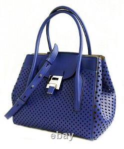 Michael Kors Collection Bag Bancroft Md Satchel Perforated Leather Lapis New