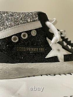 NEW $635 Sz 36 Golden Goose Private Edition Midstar Glitter Sneaker Black Silver