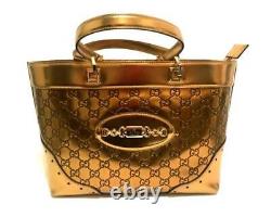 NEW Authentic Gucci Metallic Gold Guccissima Leather Chain Medium Tote Bag RARE