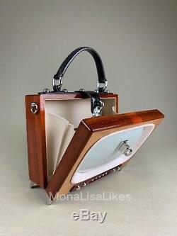 NEW DOLCE GABBANA Limited Edition Runway Retro TV Handmade Wooden Box Bag Purse