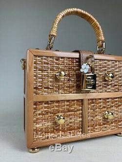 NEW DOLCE & GABBANA Limited Edition Straw Wicker Drawer Wooden Box Bag Purse