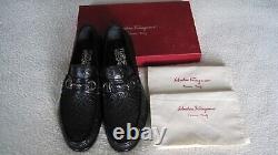 NEW IN BOX Ferragamo Giostra 3 Black Crocodile Leather men's Loafers size 11 2E