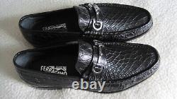 NEW IN BOX Ferragamo Giostra 3 Black Crocodile Leather men's Loafers size 11 2E