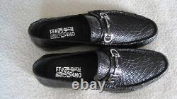 NEW IN BOX Ferragamo Giostra 3 Black Crocodile Leather men's Loafers size 11 2E