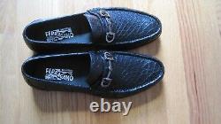 NEW IN BOX Ferragamo Giostra 3 Black Crocodile Leather men's Loafers size 11 2E